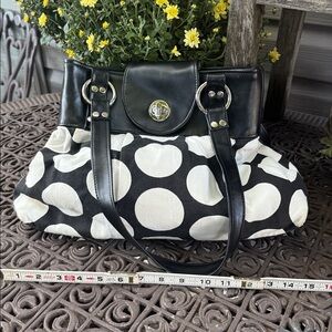 Vintage Greer Girls Black and White Polka Dot Handbag. Cotton and Poly. 11x16 in